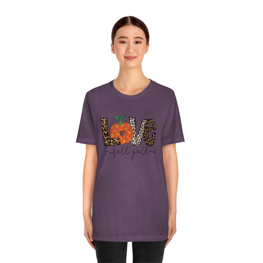 Love Fall Y’all Tee, pumpkin T Shirt, Leopard Print