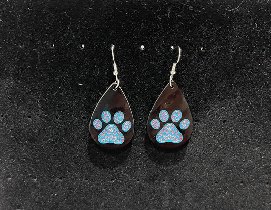 Paw print turquoise earrings, Teardrop, Pets