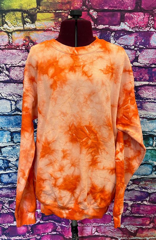 Tie-Dyed Orange Crewneck| Unisex Medium | Tie Dye non-hooded Sweatshirt / Pullover