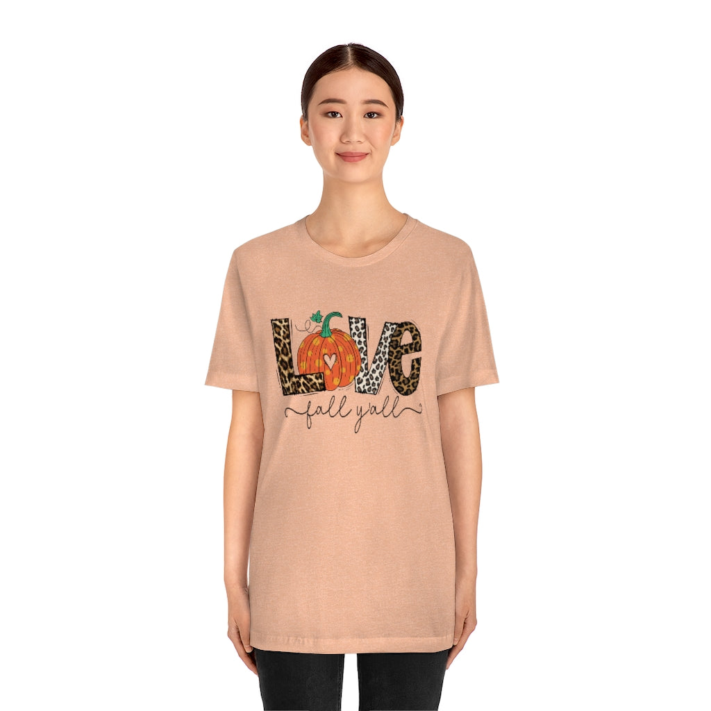 Love Fall Y’all Tee, pumpkin T Shirt, Leopard Print