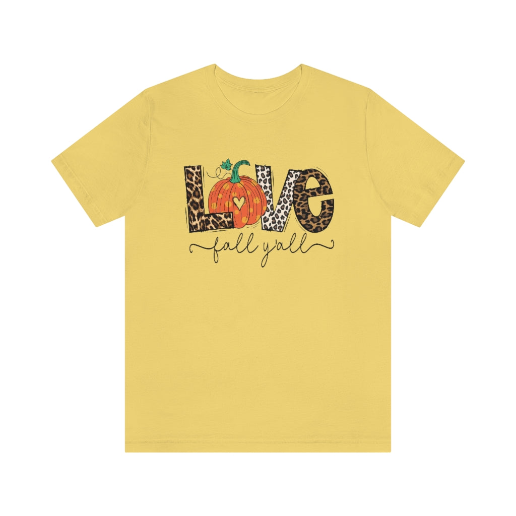 Love Fall Y’all Tee, pumpkin T Shirt, Leopard Print