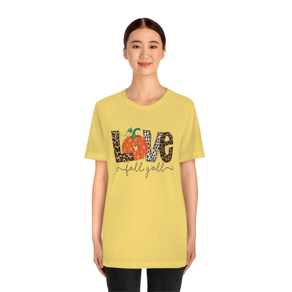 Love Fall Y’all Tee, pumpkin T Shirt, Leopard Print