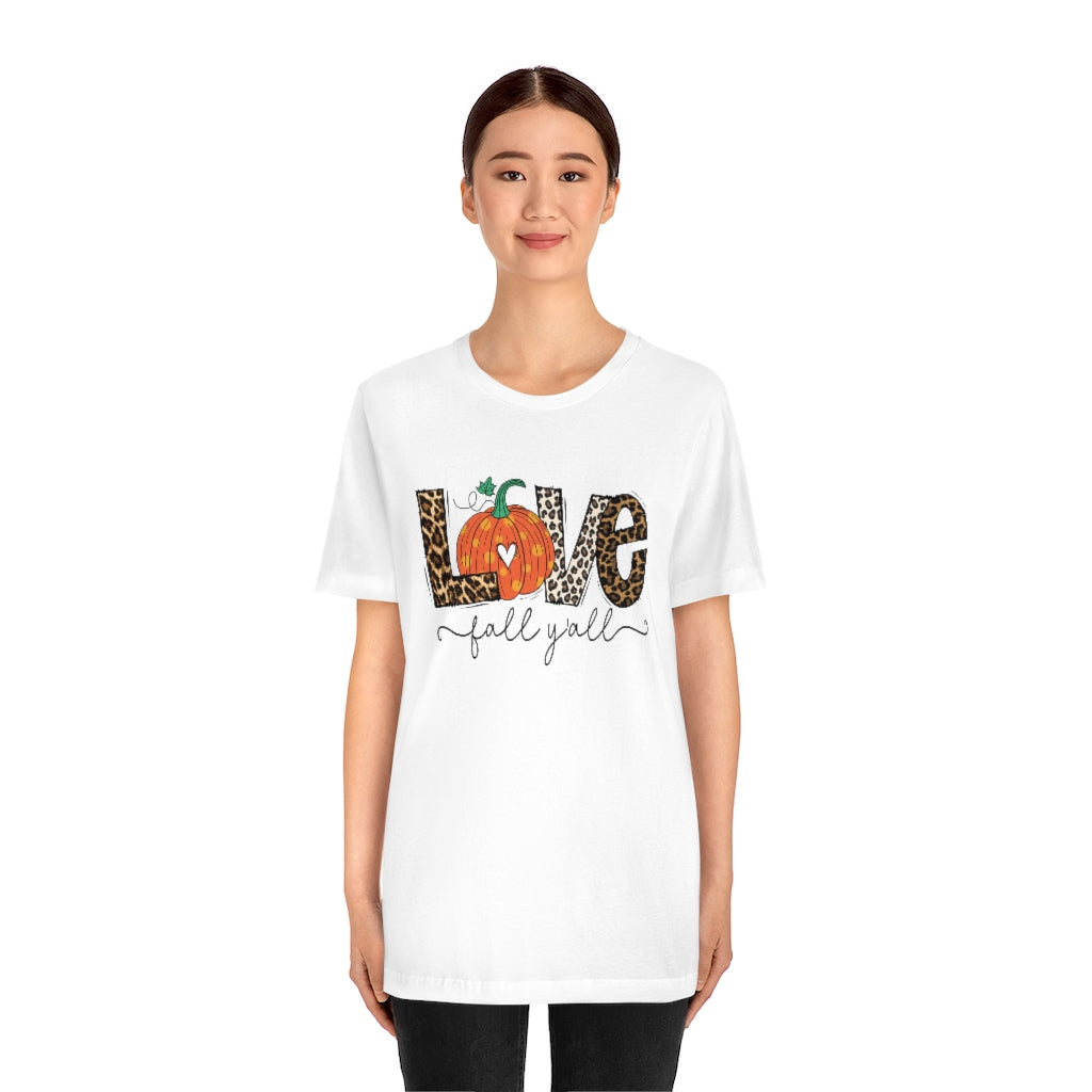 Love Fall Y’all Tee, pumpkin T Shirt, Leopard Print