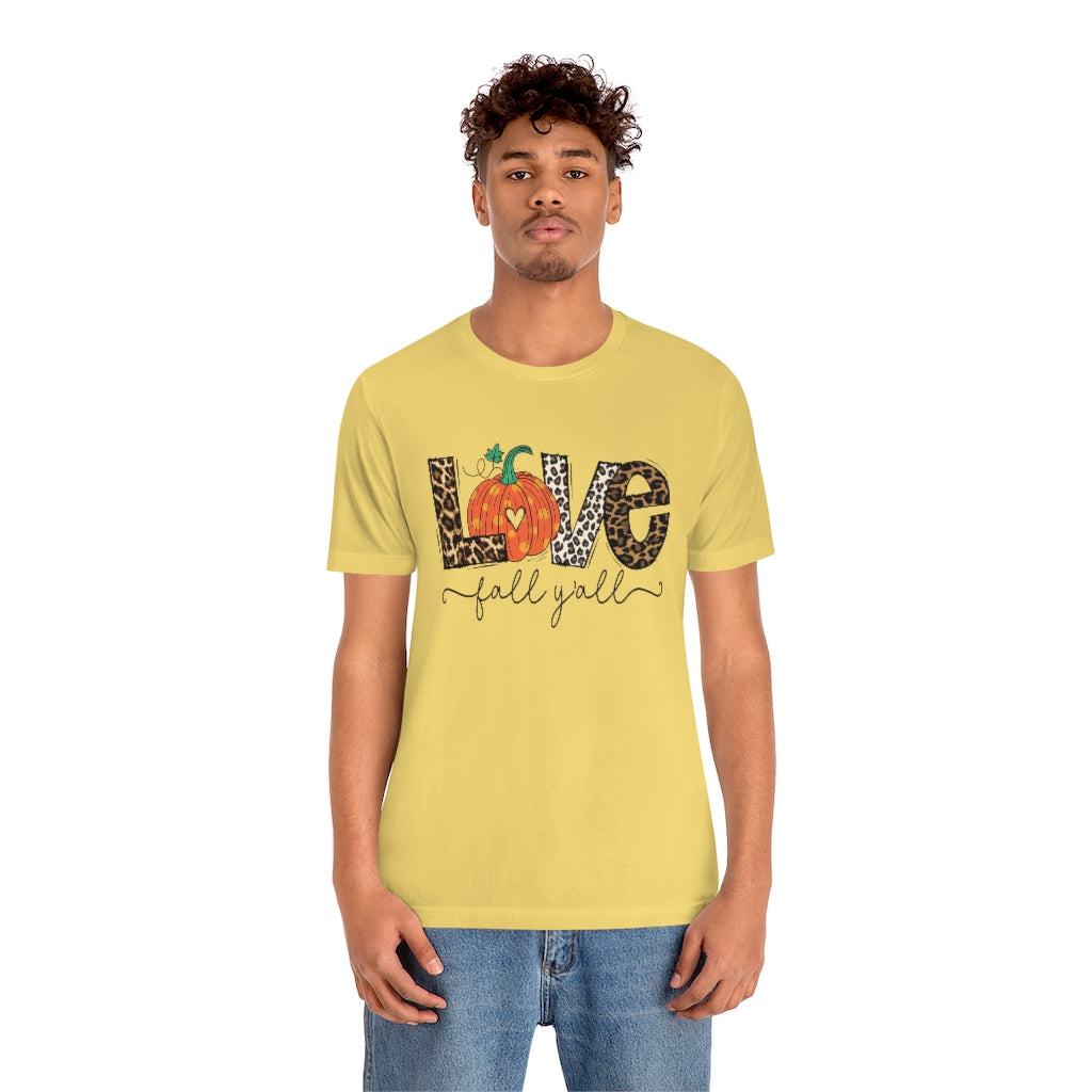 Love Fall Y’all Tee, pumpkin T Shirt, Leopard Print