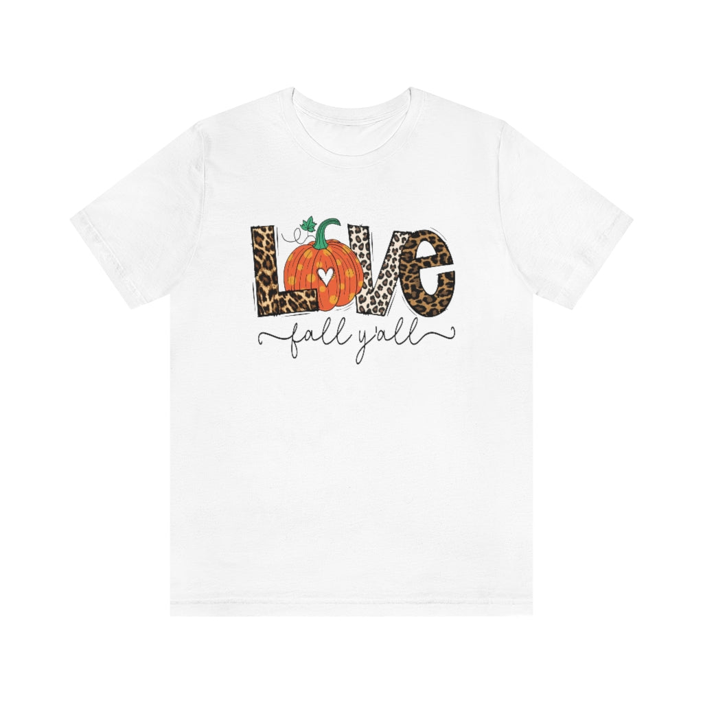 Love Fall Y’all Tee, pumpkin T Shirt, Leopard Print