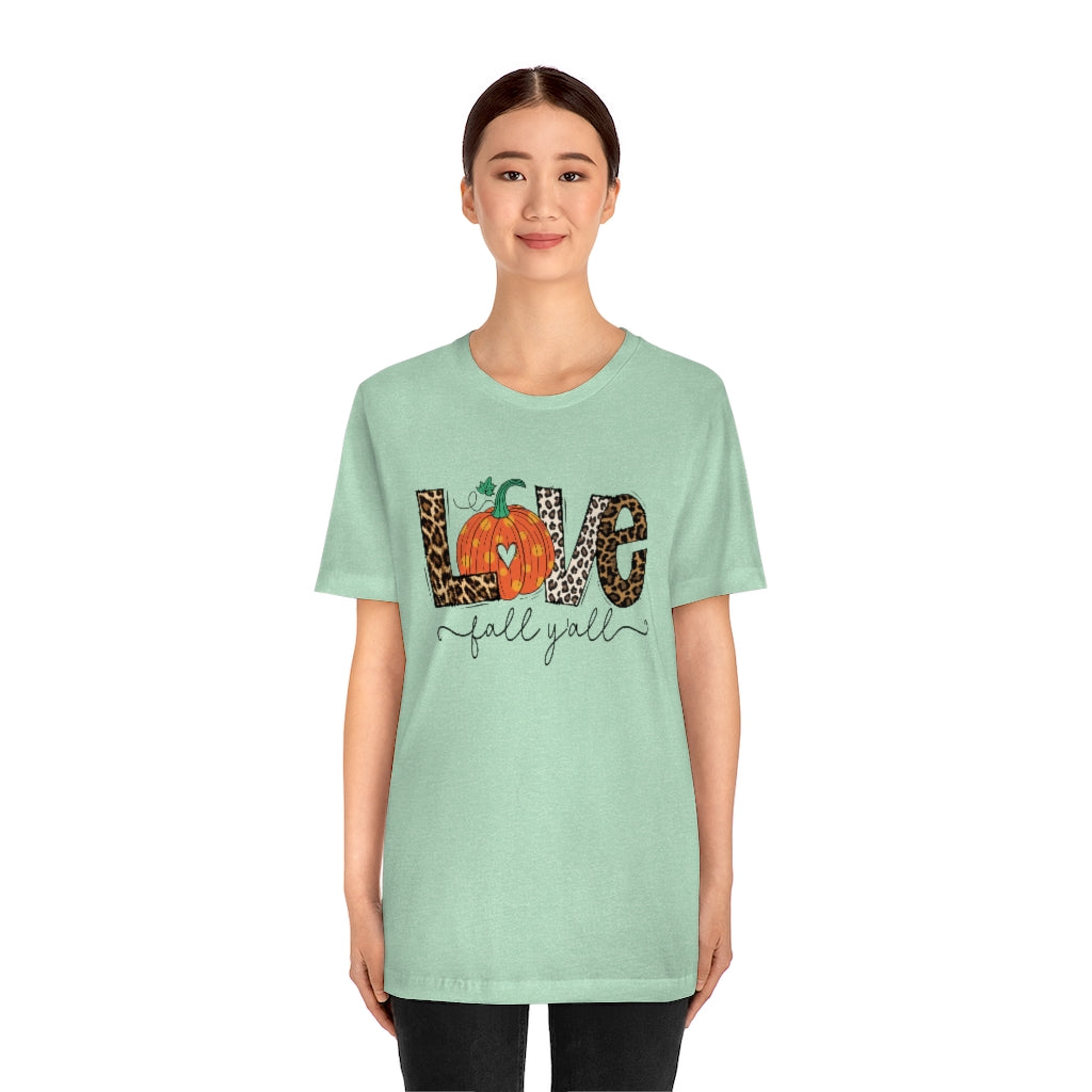 Love Fall Y’all Tee, pumpkin T Shirt, Leopard Print