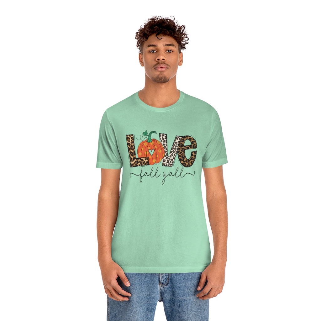 Love Fall Y’all Tee, pumpkin T Shirt, Leopard Print