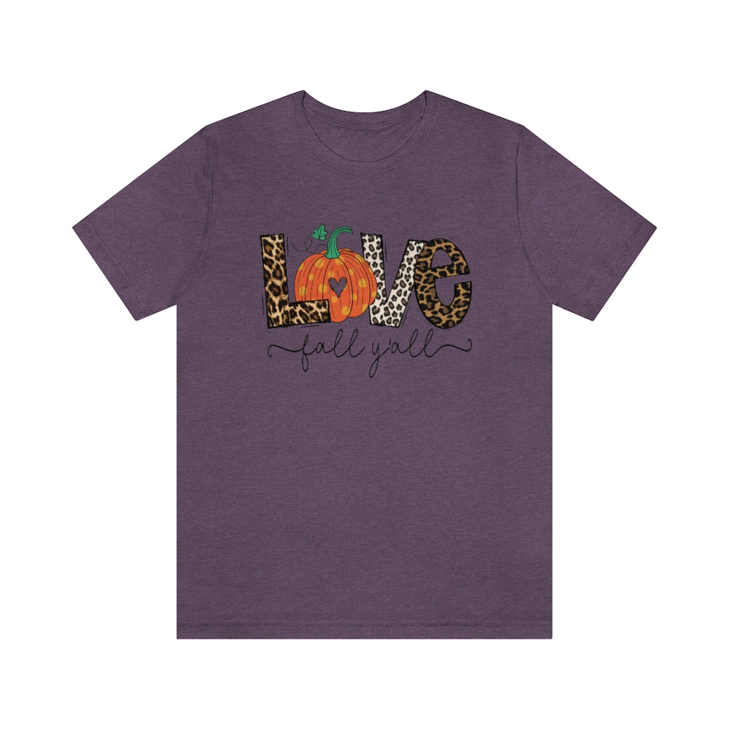 Love Fall Y’all Tee, pumpkin T Shirt, Leopard Print