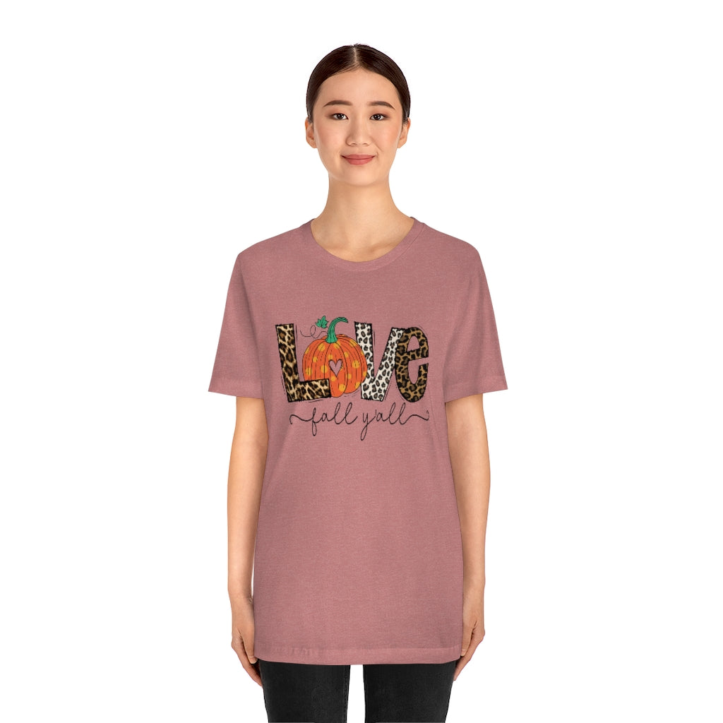 Love Fall Y’all Tee, pumpkin T Shirt, Leopard Print