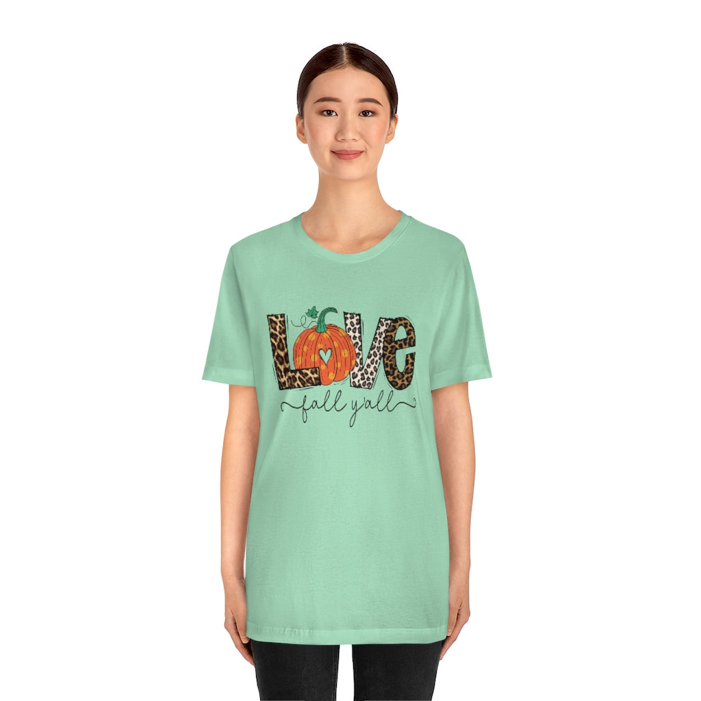 Love Fall Y’all Tee, pumpkin T Shirt, Leopard Print