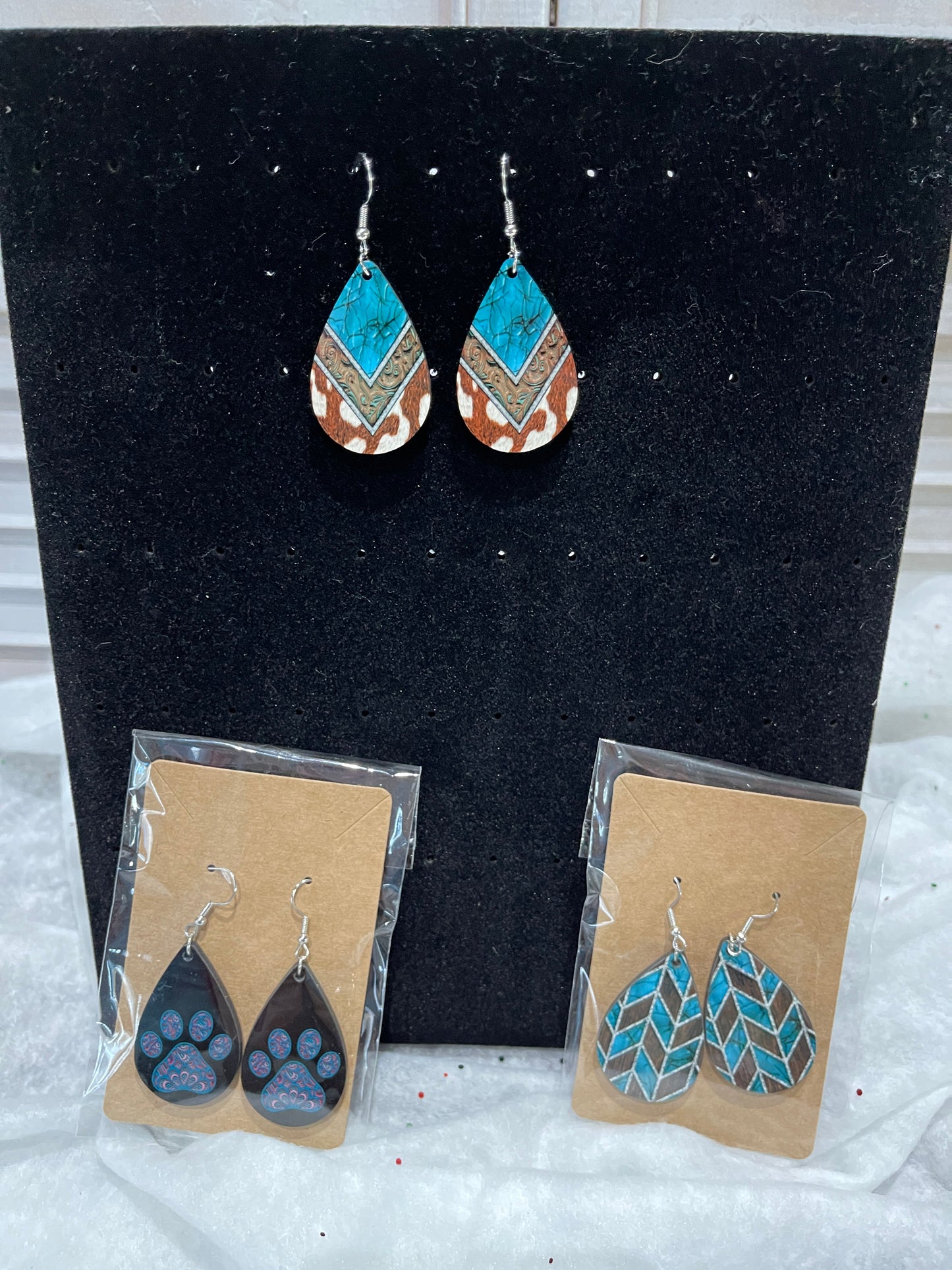 Cow print - turquoise earrings, Teardrop