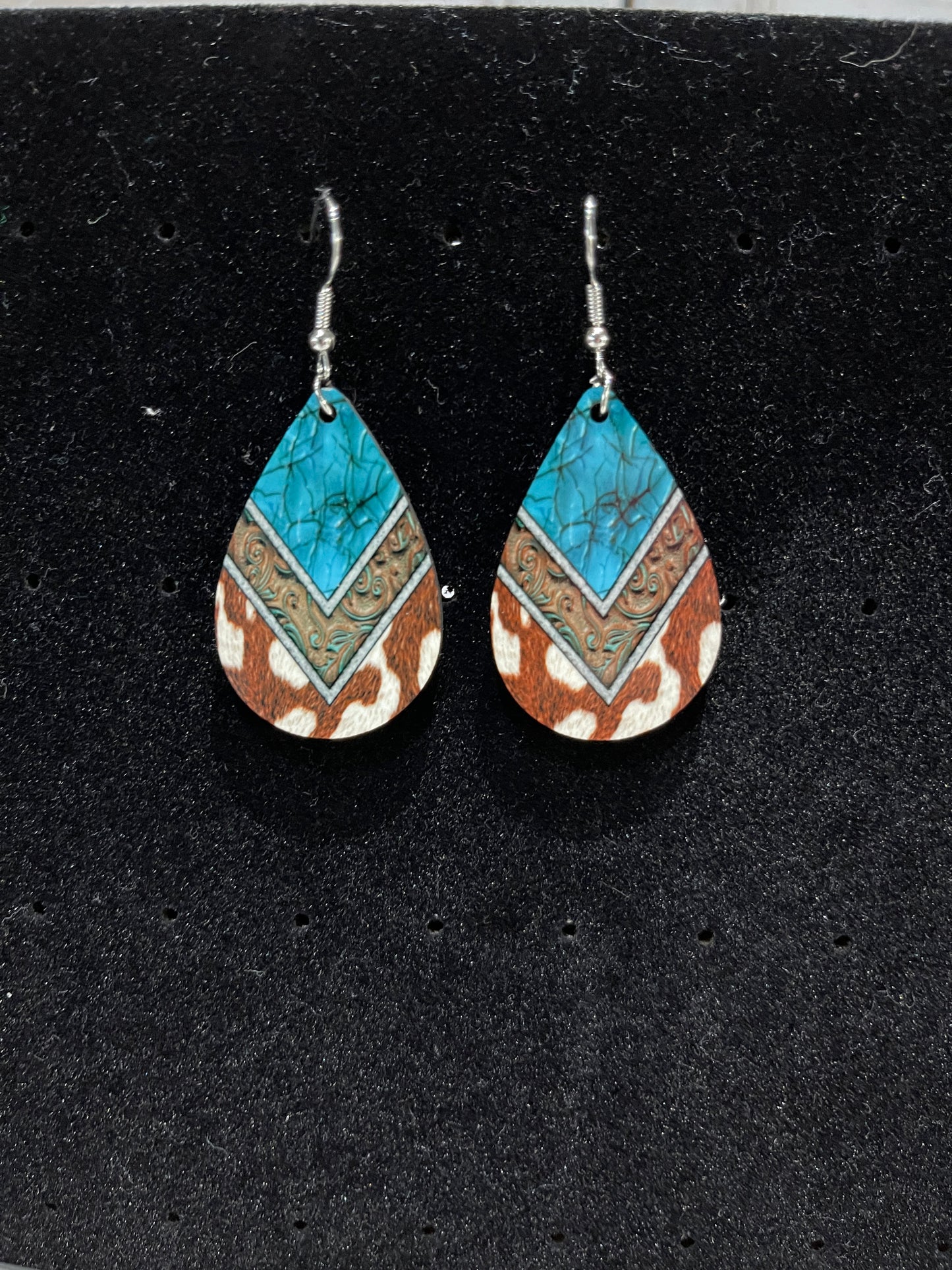 Cow print - turquoise earrings, Teardrop