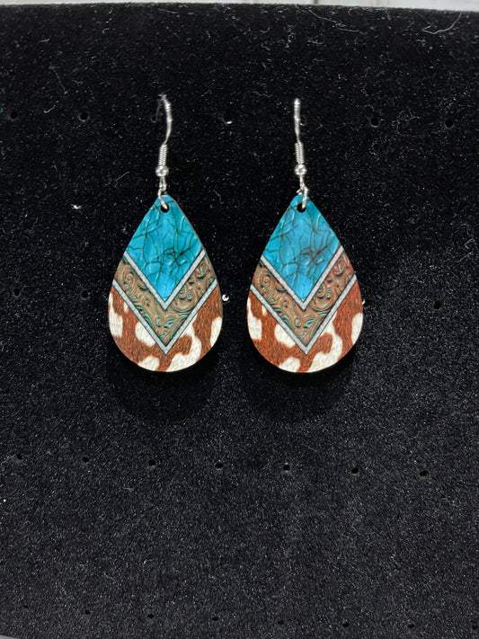 Cow print - turquoise earrings, Teardrop