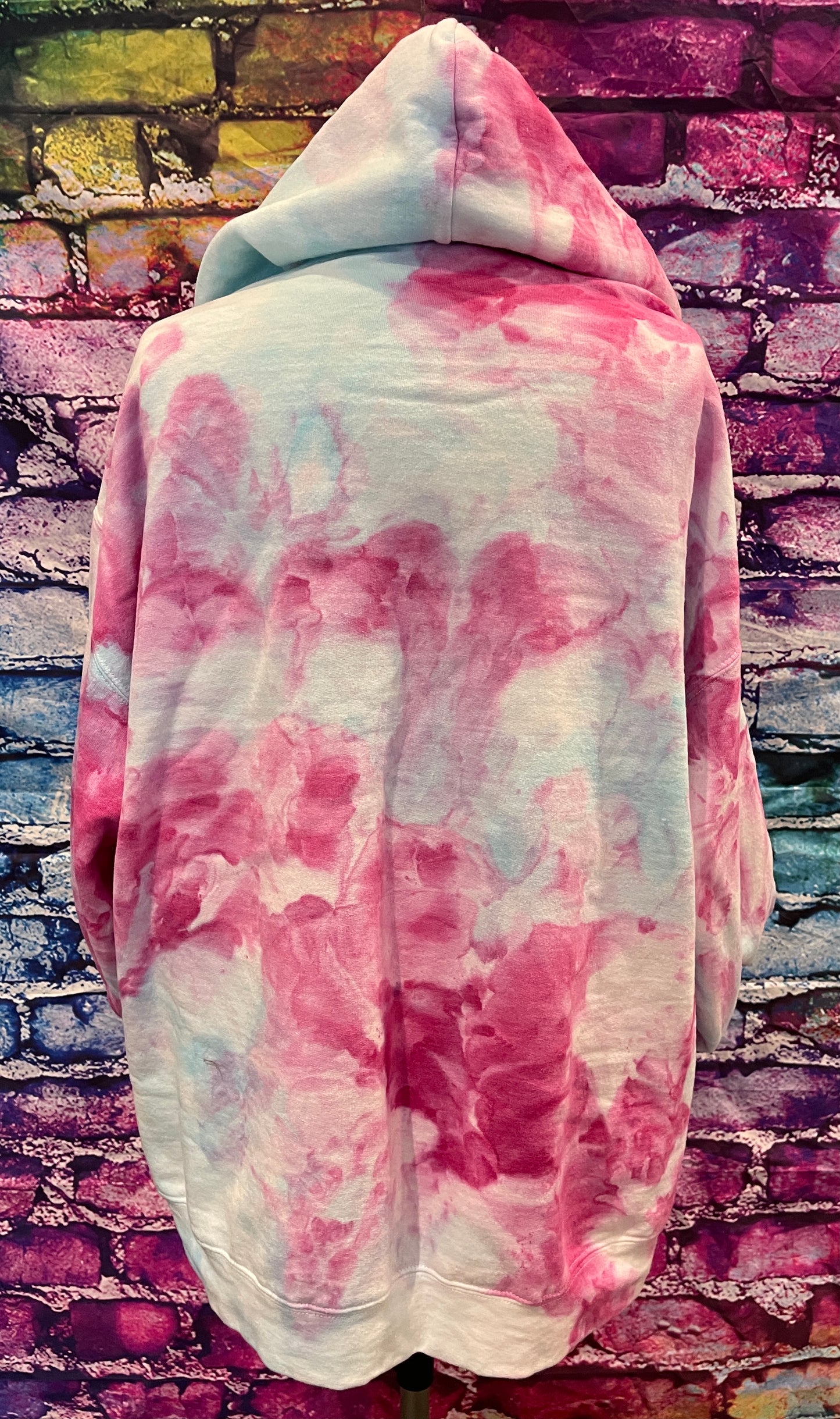 Tie-Dyed Baby Blue And Pink / Magenta Hoodie | Unisex Large Hooded Sweatshirt / Tie Dye Pullover