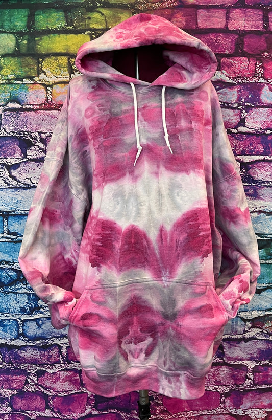 Tie-Dyed Plum and Gray Hoodie | Unisex 2XL Hooded Sweatshirt / Pullover