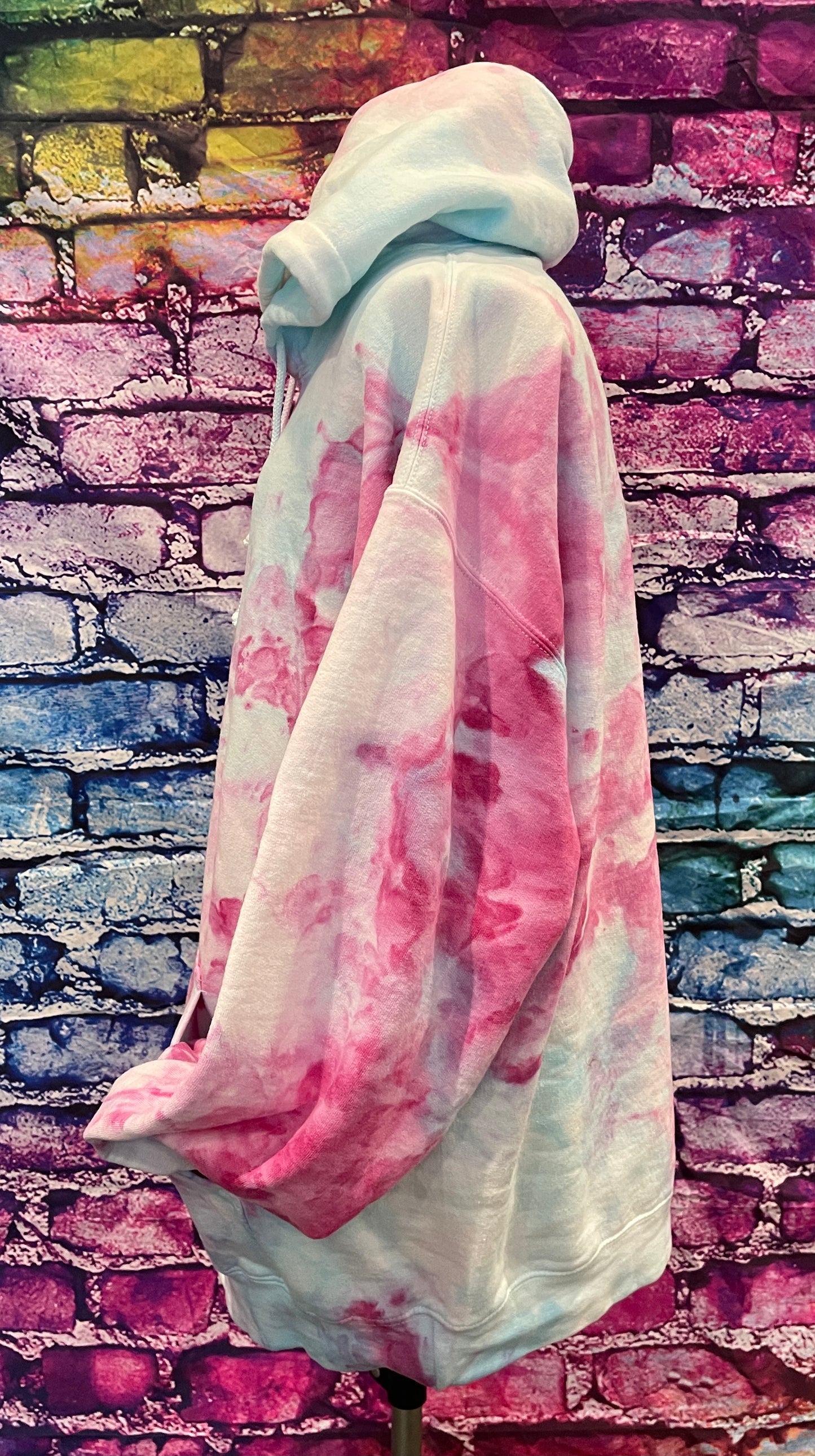 Tie-Dyed Baby Blue And Pink / Magenta Hoodie | Unisex Large Hooded Sweatshirt / Tie Dye Pullover